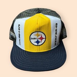 Vintage Pittsburgh Steelers 1980s AJD SnapBack Trucker Hat Vtg NFL 80s